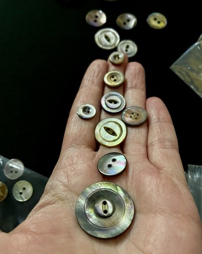 Vtg Rare Hand Made Smokey Black Mother Of Pearl Buttons Lot 15 Set 1930s