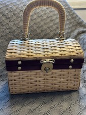 Vintage Wicker Box Purse Handbag Small Basket Weave Retro Satchel