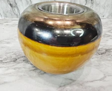 Art Pottery Fire Pot Gel Burner Tabletop Vintage with Top Glazed w/ Snuffer Gold