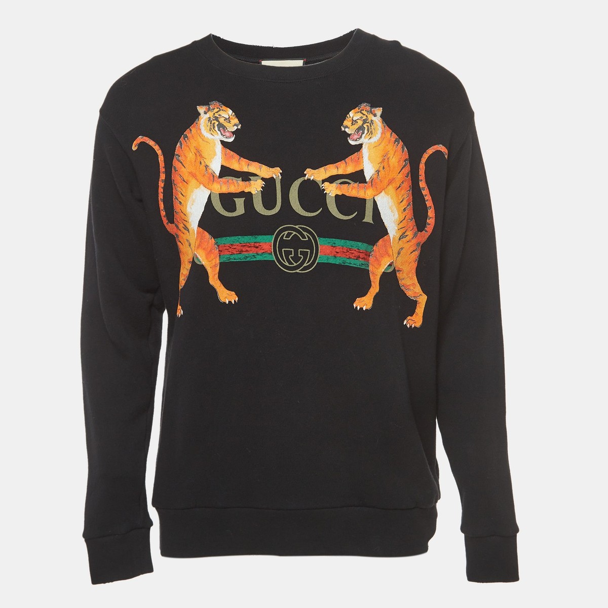 スウェット・トレーナー GUCCI BLACK COTTON SWEATSHIRT WITH LOGO PRINTS Gucci Black Logo Tiger Printed Cotton Knit Sweatshirt S | eBay