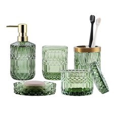 Bathroom Set 5PCS Clear Bath Set Soap Dispenser Dish Toothbrush Holder Tumbler