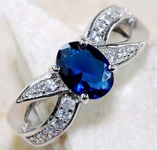 2CT Treated Blue Sapphire  Topaz 925 Solid Sterling Silver Ring Sz 6 MK1-3