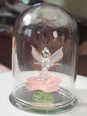 Disney Arribas Brothers TINKERBELL SITTING IN PINK FLOWER UNDER GLASS BELL  3''