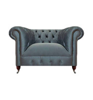 Chesterfield Grauer Stoffsessel Wohnzimmer Textil Einsitzer Edler Sessel