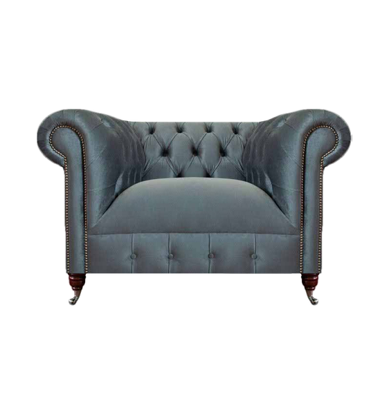 Chesterfield Grauer Stoffsessel Wohnzimmer Textil Einsitzer Edler Sessel-image