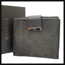 GUCCI Bi Fold Wallet GG Canvas Black Leather W Hook