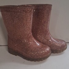 Pink Glitter Light-Up Girls Mid-Calf Rain Boots Rubber Pull On