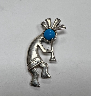 Vintage Southwestern SS Türkis Kokopelli Anhänger signiert JC [085DuW]