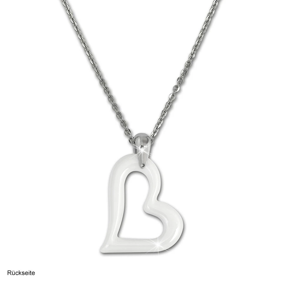Amello Collana Donna Acciaio Ceramica 50cm Cuore Gioiello Argento Bianco ESKX26W - Immagine 3 di 4