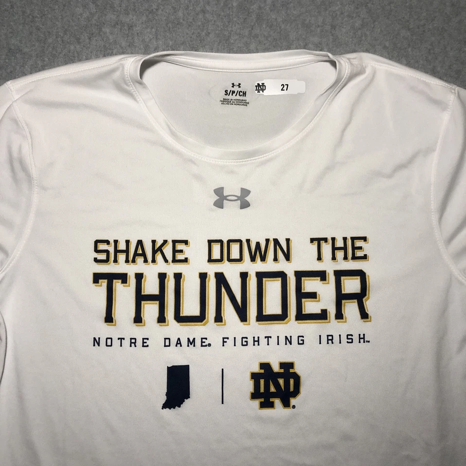 Футболка игрока в лакросс Notre Dame No27 командный выпуск Under Armour размер L/S маленькая белая - Изображение 2 из 4