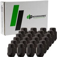 Black M12x1.50 Lug Nuts; Closed End Bulge Acorn; 21mm Hex; 1.4" Tall; Set of 24