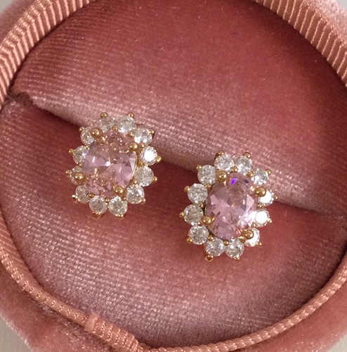 Vintage Wedding Jewellery Gold Earrings Pink White Sapphires Jewelry Ear Rings - Picture 4 of 8