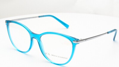 Armani Exchange AX3078 8237 Light Blue Crystal Cat Eye Womens Eyeglasses  53mm