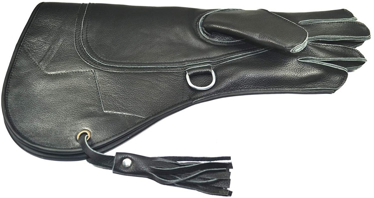 Gant De Fauconnerie HTTC – Cuir Nubuck Noir Brillant, Fabriqué Main UK, Port Gratuit
