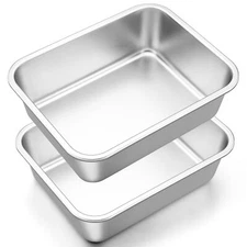 10x13 Inch Deep Lasagna Baking Pans Set of 2 Stainless Steel Rectangle Cake Pan