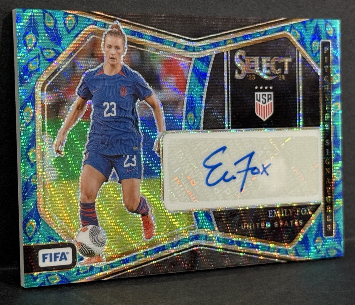 2023-24 Panini Select FIFA USWNT Emily Fox Pitchside Auto Peacock