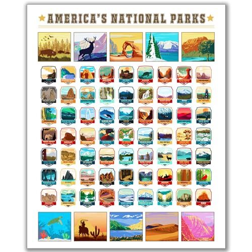 National Park Scratch Off Map 16x20 inch - Hand-Drawn US National Parks Map -