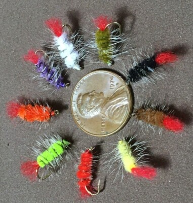 WOOLLY WORMS 9 COLORS SIZE 14 HOOKS BLUEGILL TROUT 2 FLIES PER AUCTION