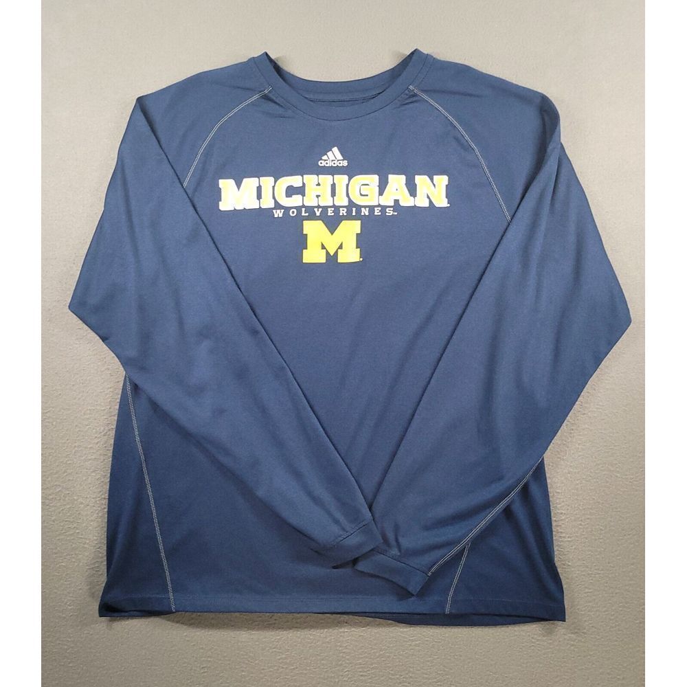 Michigan Wolverines Shirt Mens 2XL Blue Adidas NCAA Football Logo Climalite