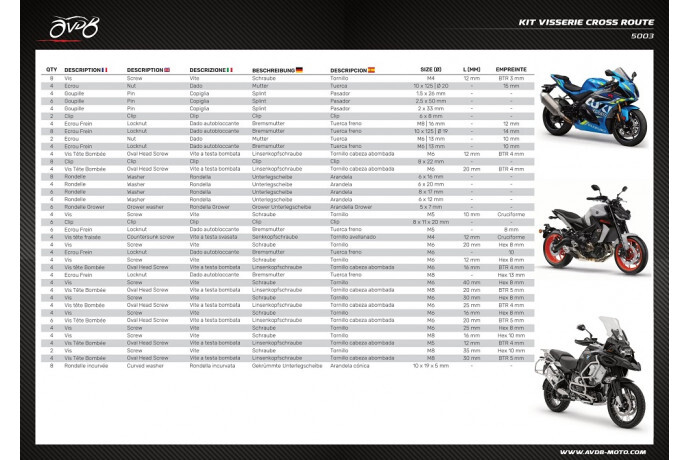 Vis de fixation Ducati Monster 797 kit complet de remplacement 182 pcs - 2