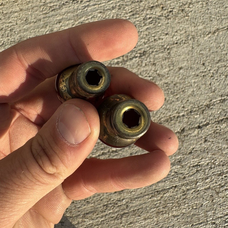 Pair (2) VTG Brass Tone 3/4” Inch RED RUBY Glass Marble Ball Lamp