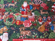 Fat Quarter - Retro St Nicholas Santa Claus Gifts Green - Cotton