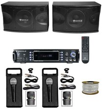 Pair Rockville KPS80 8" 800w Karaoke/Pro Speakers  Bluetooth Amplifier 2 Mics