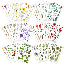 722 Pieces Pressed Flower Stickers for Crafts Assorted 722 Pieces,48 Sheets Fl