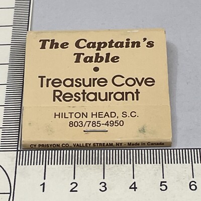 Matchbook Cover The Captains Table Treasure Cove Restaurant Hilton Head, SC  gmg