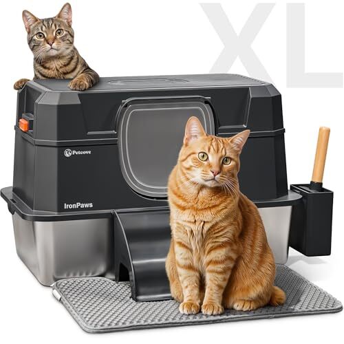 PetCove PC-IRNPW-STL-BLK Stainless Steel Cat Litter Box with Lid