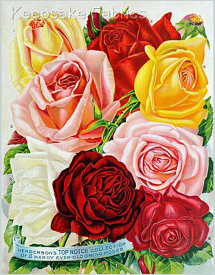 Fabric Block Vintage Roses Seed Packet Free Shipping (1105B