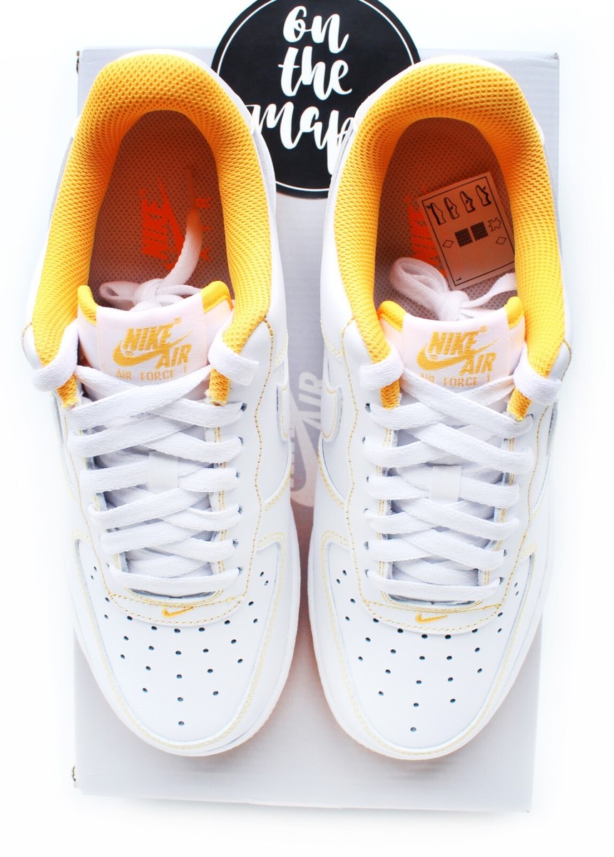 Nike Air Force 1 '07 AF1 White Laser Orange Yellow Stitch UK 6 US