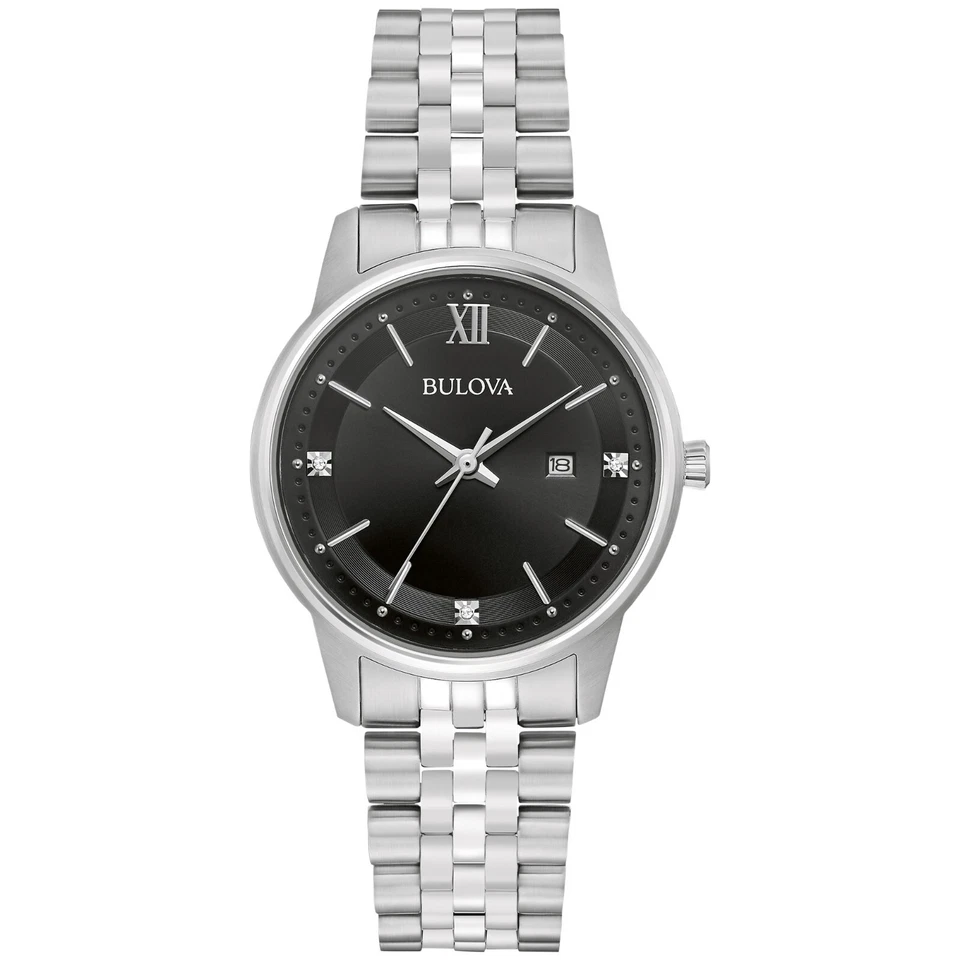 Bulova Women's Classic Quartz Calendar Silver Stainless Steel Watch 32 MM 96P226