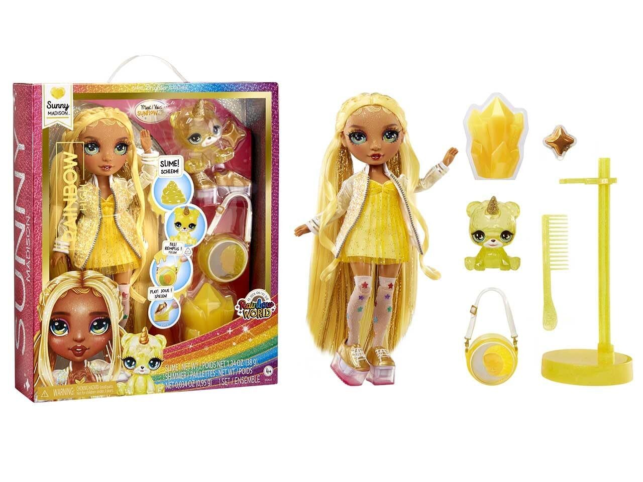 Rainbow High Fashion Doll con Slime & Animale - Sunny (giallo) - Bambola scintil