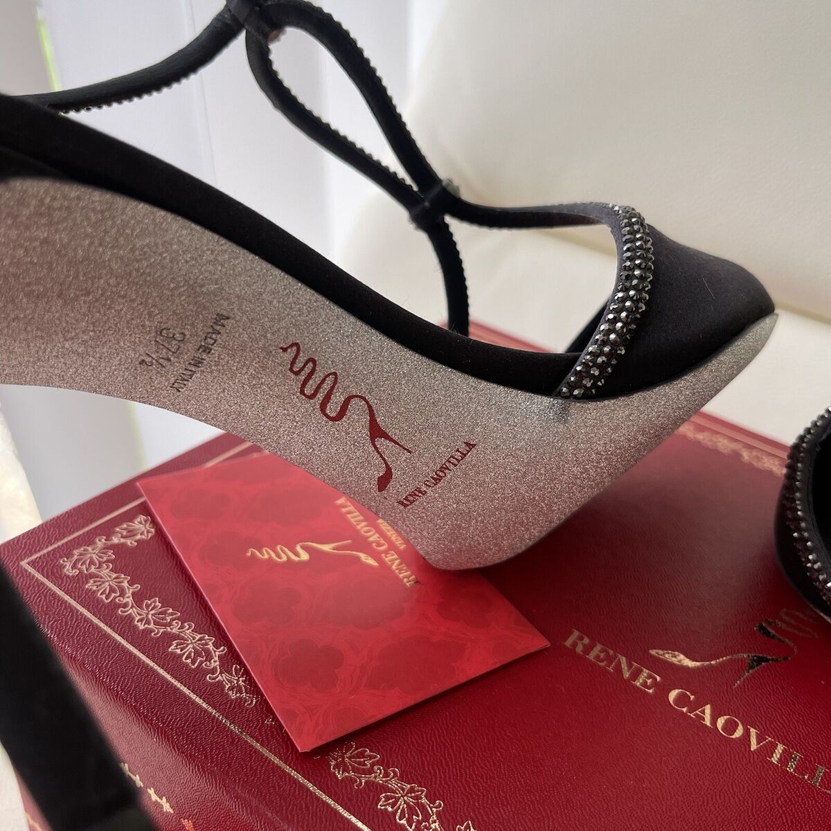 NEW RENE CAOVILLA BLACK PUMPS SATIN HEELS SHOES Clippy 37.5 NEW RENE CAOVILLA BLACK PUMPS SATIN HEELS SHOES Clippy 37.5