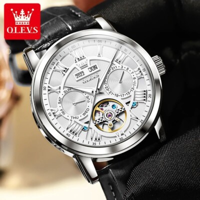OLEVS Automatic Mechanical Men's Watch Luxury Skeleton Waterproof Watch Strap