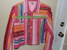Minnie's Closet Large Pink Patchwork Jacket Blazer Designs Vtg Tapestry Green