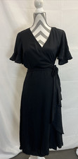 Madewell Women’s Black Flutter-Sleeve Wrap Midi Dress No Size FS Bnfts Charity