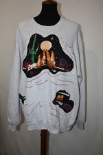 Vtg Sz 2X Gray Crewneck Sweatshirt Hand Painted Desert Howling Coyotes USA Made