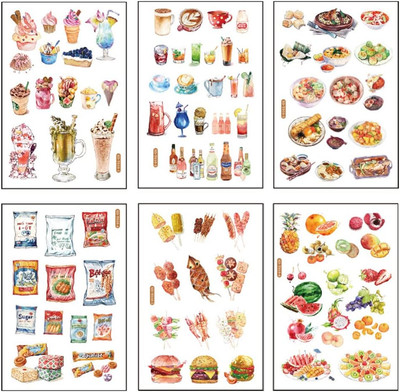 12 Sheets Food Drink Dessert Fruits Snacks Ice Cream Washi Sticker Set DIY Craft