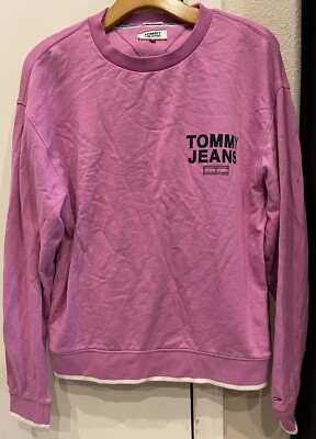 Tommy Jeans Capsule Retro Crew Sweatshirt Pink Relaxed Fit Mens Medium