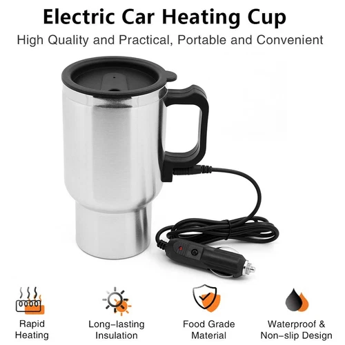 12V Car Heating Cup Kettle 450ml Stainless Steel Travel Electric Coffee Cup NEW - Picture 4 of 12