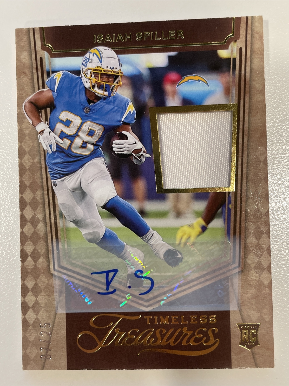 Isaiah Spiller 2022 Timeless Treasures Rookie Auto Jersey Patch 7/25 - Chargers