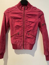 Real Suede Jacket Rrp£160 Xs Raspberry Pink Zips Feature
