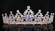 Holographic Pink Tiara Silver Diadem Crown Birthday bridal prom cosplay princess