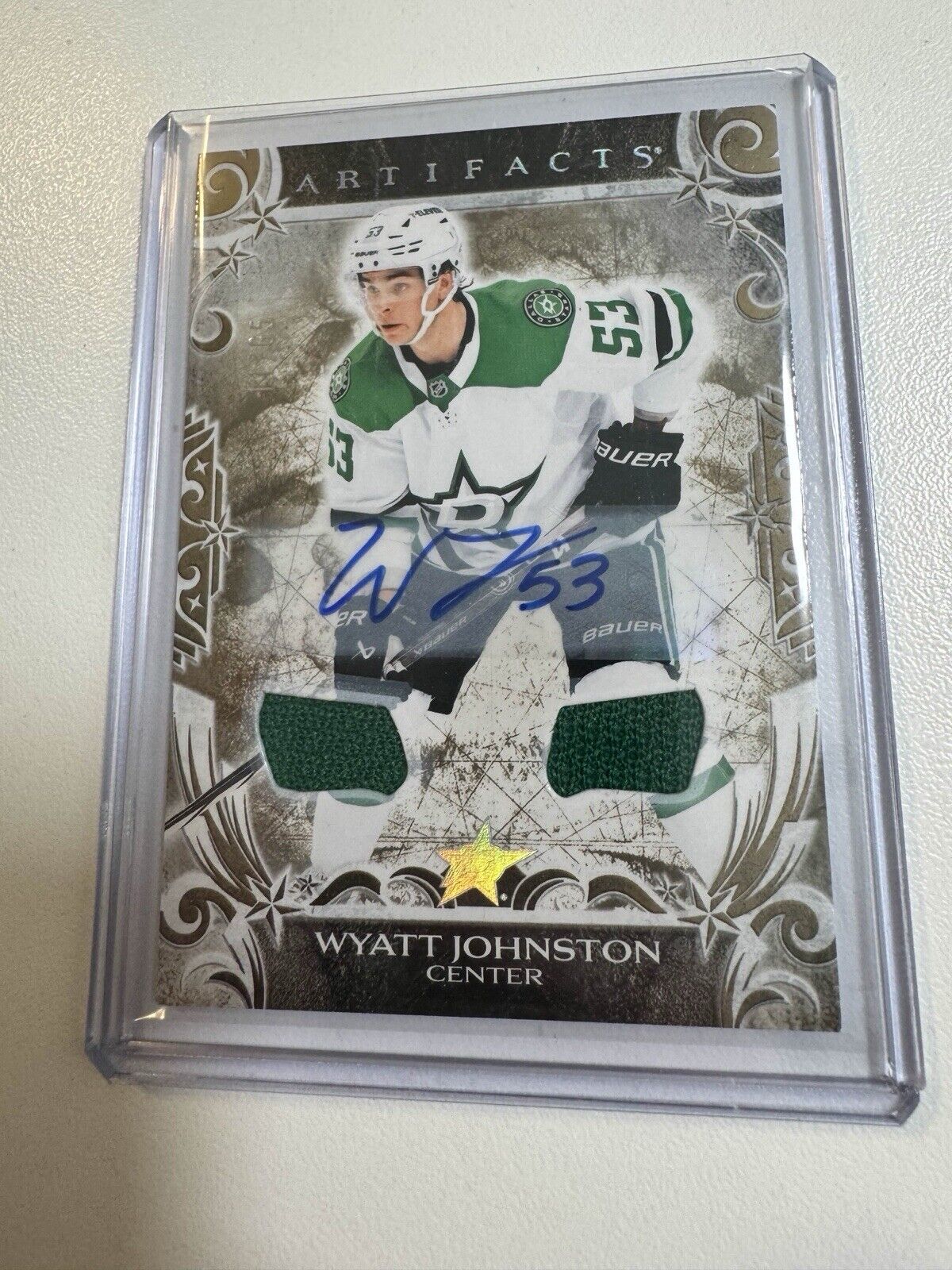 Wyatt Johnston 2024-2025 UD Artifacts NHL Gold Auto Materials #11/65