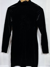 Velvet Long Sleeve Cut Out Mini Dress in Black Size Small