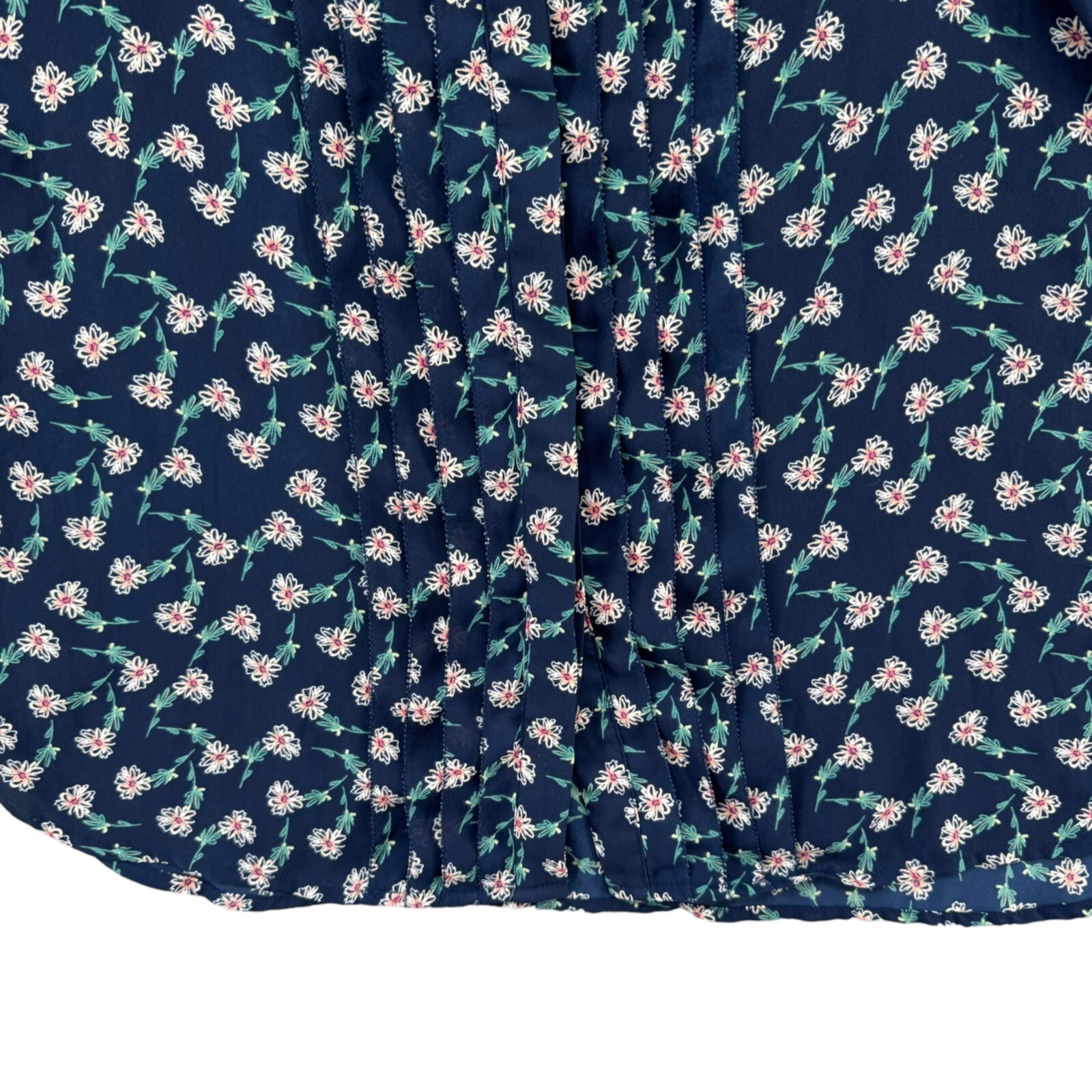 LC Lauren Conrad Floral Blouse Womens Navy Blue Sleeveless Button Front Size M