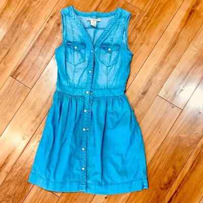 american rag denim dress American Rag Company denim western style mini dress summer sleeveless rodeo