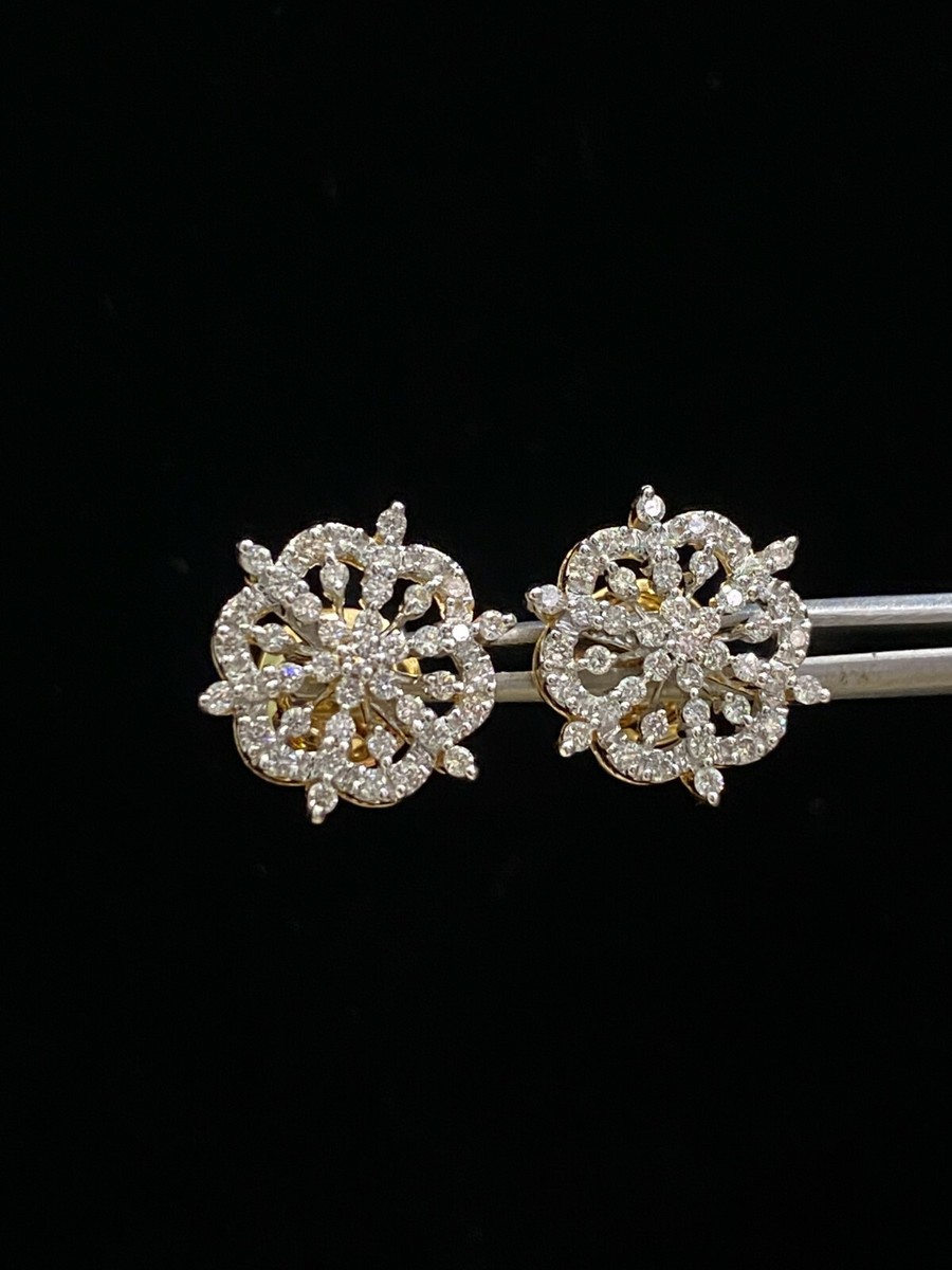 Boucles D'oreilles Diamants Pave 0.87 Ct En Or 18K - Clous, Diamants Ronds Certifiés G/SI1